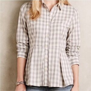 Anthropologie Gingham Button Front Blouse | L